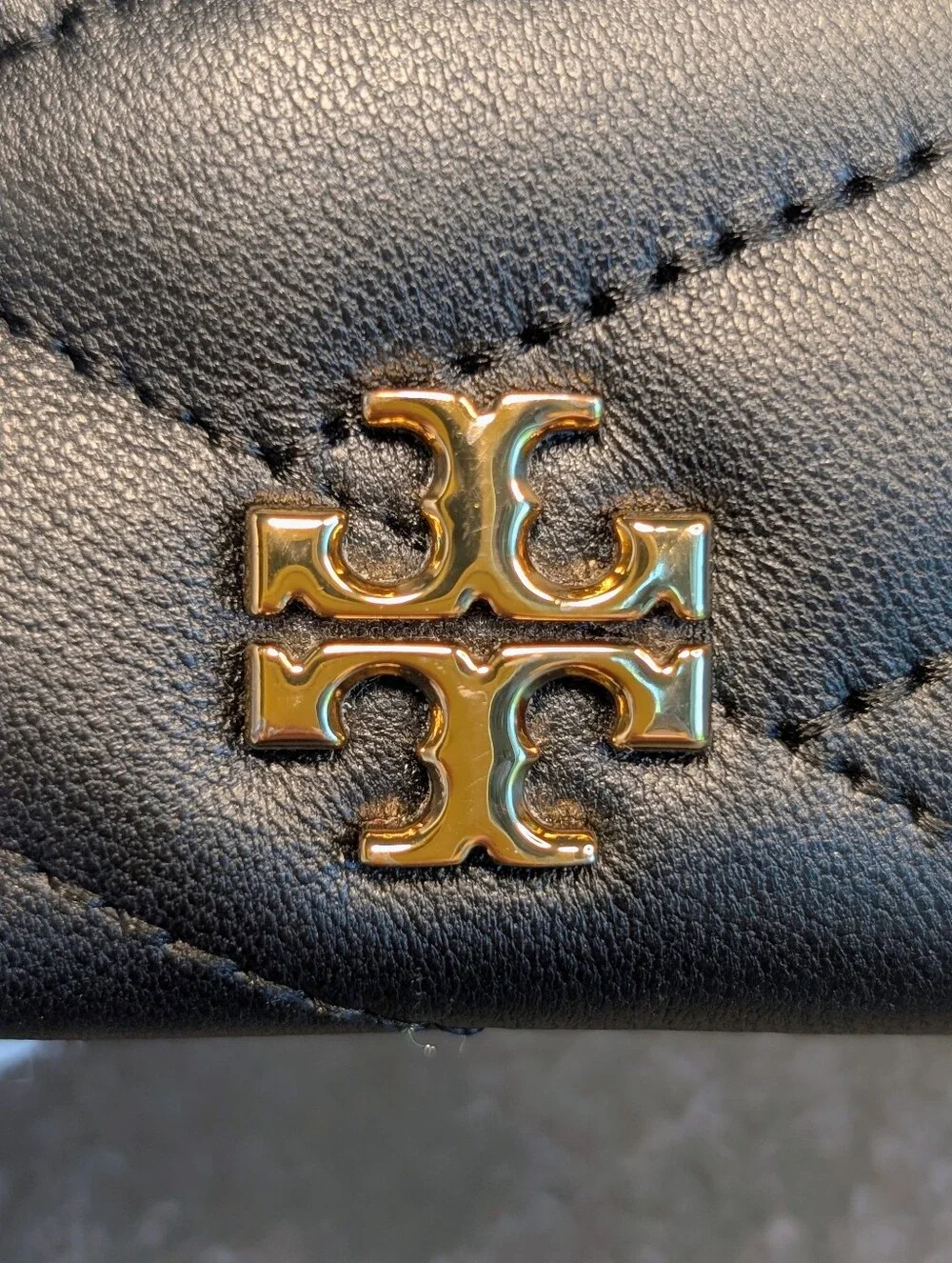 Tory Burch Black Quilted Calf Leather Card Holder